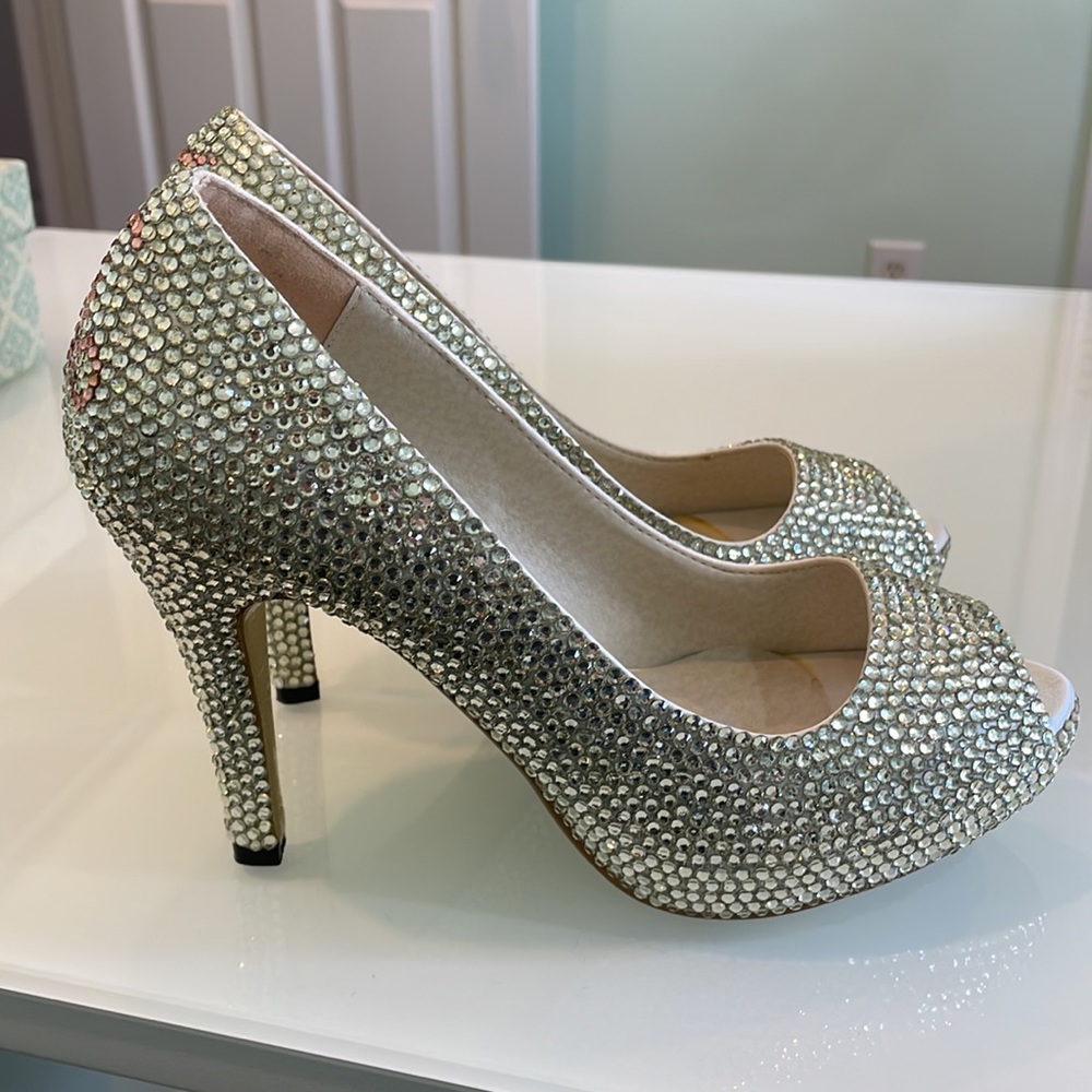 Rhinestone bridal pink and silver “I do” heels size 39